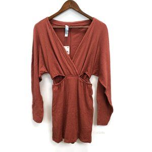 Free People Beach Long Sleeve Cutout Rust Brown Orange Mini Dress